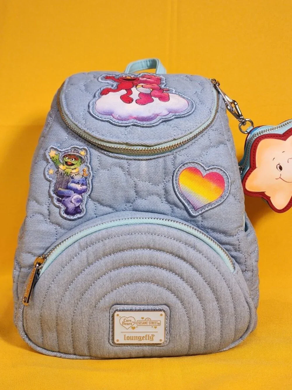 Loungefly Care Bears x Sesame Street Denim Quilted Mini Backpack with Coin Purse